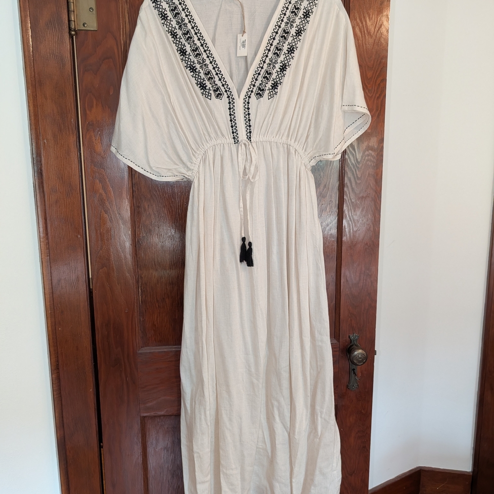 Cost Plus World Market Cream Maxi Dress with Black Detailing